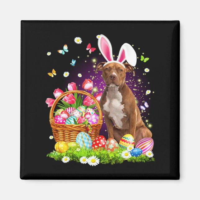 Funny Bunny Pitbull Dog Easter Eggs Magnet (Front)