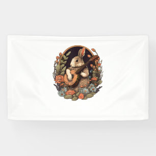 Funny Bunny Playing Banjo Guitar Music Rabbit Happ Banner