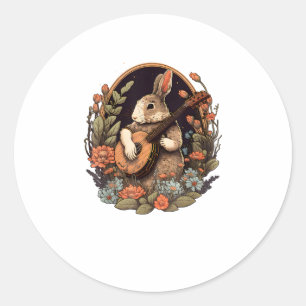 Funny Bunny Playing Banjo Guitar Music Rabbit Happ Classic Round Sticker