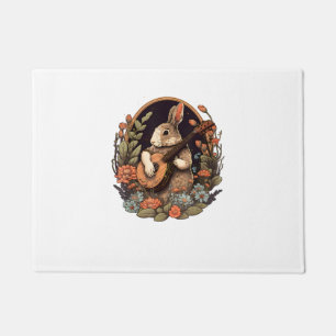 Funny Bunny Playing Banjo Guitar Music Rabbit Happ Doormat