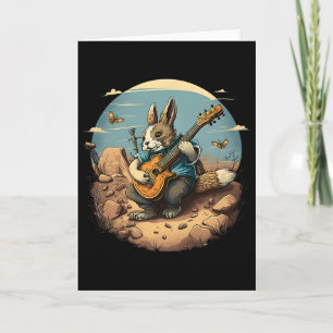 Funny Bunny Playing Njo Guitar Music Rabbit Happy Card