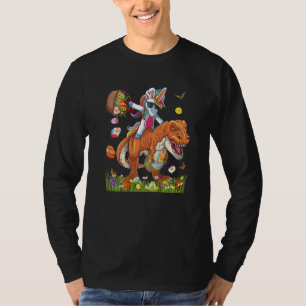 Funny Bunny Riding Dinosaur Holding Egg Basket Eas T-Shirt