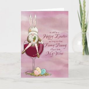 Funny Bunny Sitting on a Glass of Wine Greeting Holiday Card