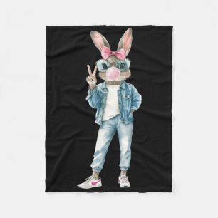 Funny Bunny Sungles Rabbit Coquette Bow Easter Tre Fleece Blanket
