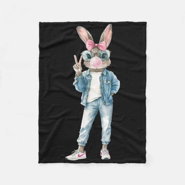 Funny Bunny Sungles Rabbit Coquette Bow Easter Tre Fleece Blanket (Front)