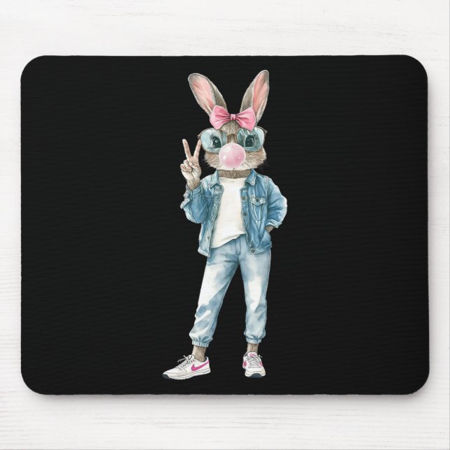 Funny Bunny Sungles Rabbit Coquette Bow Easter Tre Mouse Pad (Front)