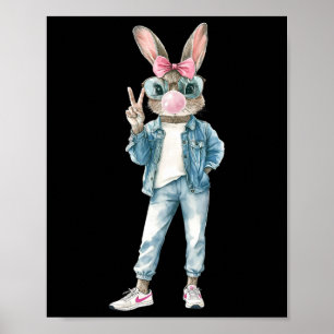 Funny Bunny Sungles Rabbit Coquette Bow Easter Tre Poster