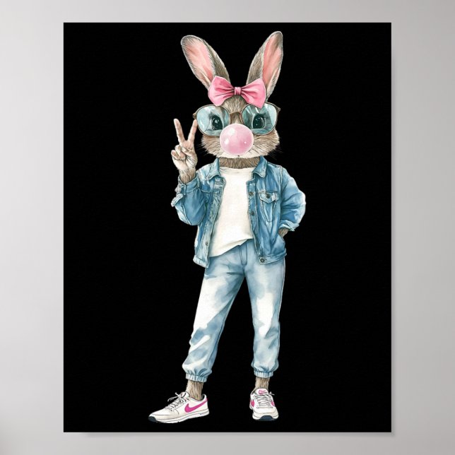 Funny Bunny Sungles Rabbit Coquette Bow Easter Tre Poster (Front)