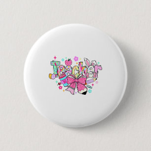Funny Bunny Teacher Coquette Bow Rabbit Easter Ret 6 Cm Round Badge