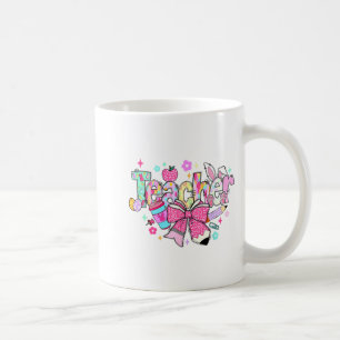 Funny Bunny Teacher Coquette Bow Rabbit Easter Ret Coffee Mug