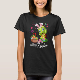 Funny Bunny Turtle With Easter Egg Basket Happy Ea T-Shirt