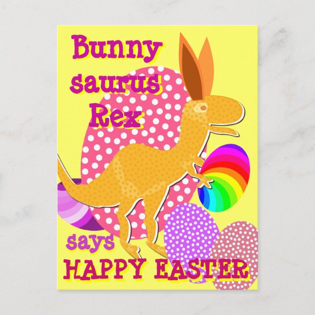 Funny Bunnysaurus Rex Happy Easter T-Rex Postcard (Front)