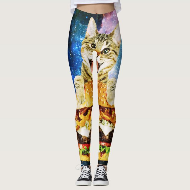 Funny burger cat space leggings (Front)
