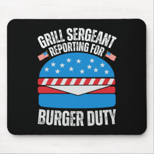 Funny Burger Lovers American Usa Flag Happy 4th Of Mouse Pad
