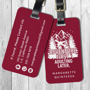 Funny Burgundy Adventure Humor Vacation Travel Luggage Tag