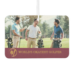 Funny Burgundy Monogram Golf Photo  Car Air Freshener