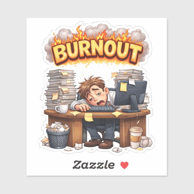 Funny Burnout Humour Custom-Cut Vinyl Sticker (Sheet)