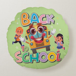 Funny Bus With Kids, Back To School Round Cushion