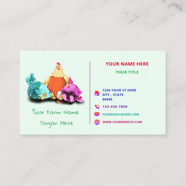 Funny Business Card with Happy Chickens Farm (Back)