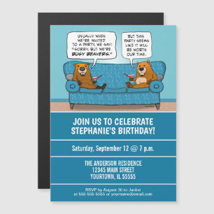 Funny Busy Beavers Birthday Party Magnetic Invitation
