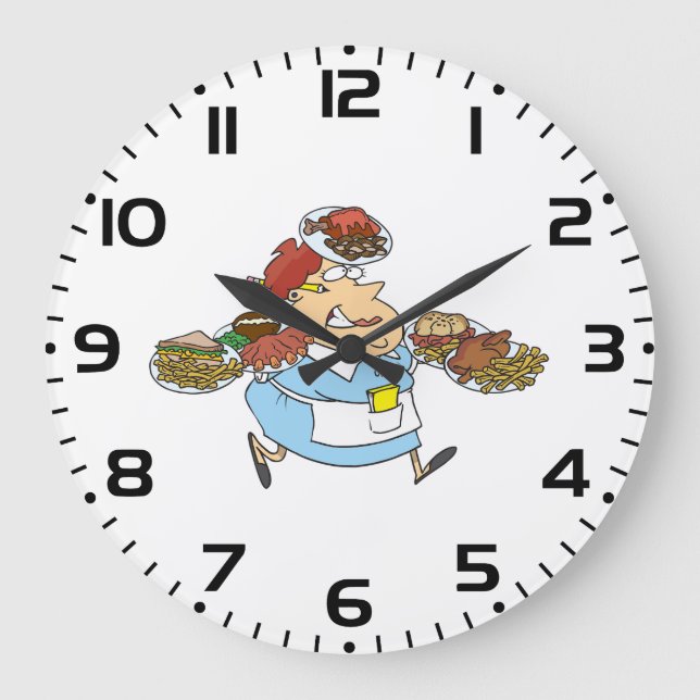 Funny Busy Waitress Overworked Server Large Clock (Front)