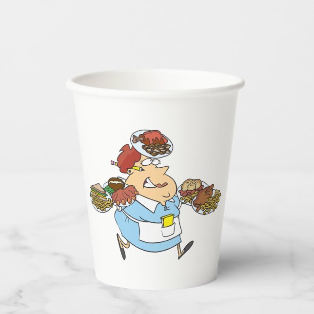 Funny Busy Waitress Overworked Server Paper Cups (Front)