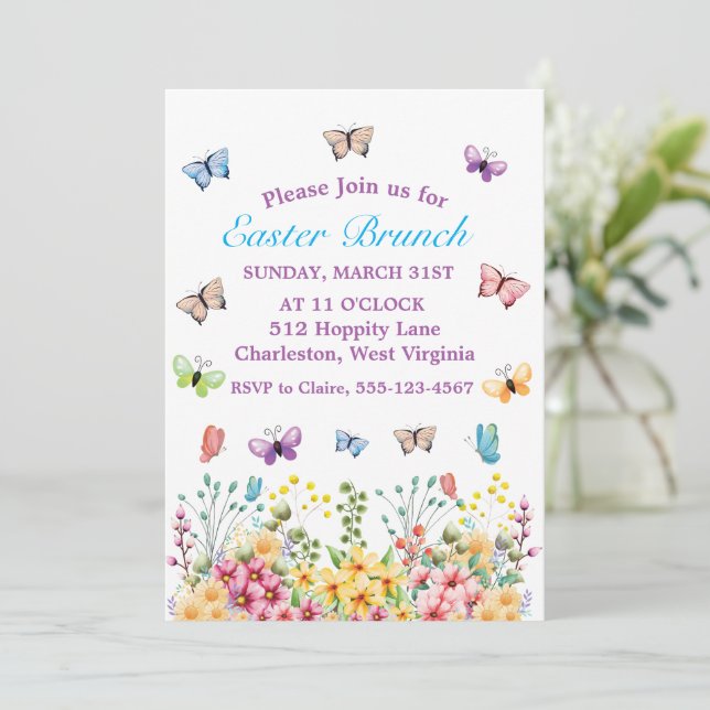 Funny Butterflies Happy Easter Day Invitation (Standing Front)