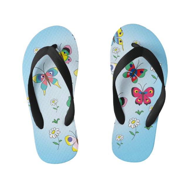 funny butterflies on the background of the sky kid's thongs (Footbed)