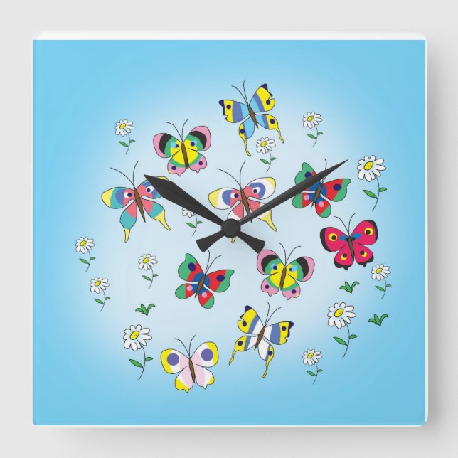 funny butterflies on the background of the sky square wall clock (Front)