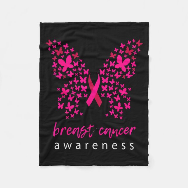 Funny Butterfly Breast Cancer Awareness Ribbon  Fleece Blanket (Front)