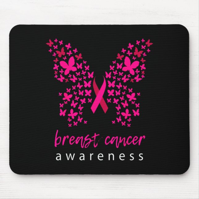 Funny Butterfly Breast Cancer Awareness Ribbon  Mouse Pad (Front)