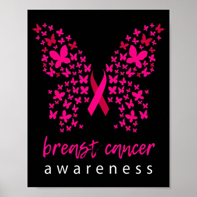 Funny Butterfly Breast Cancer Awareness Ribbon  Poster (Front)