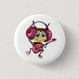 Funny Button with Guitar Player Bee