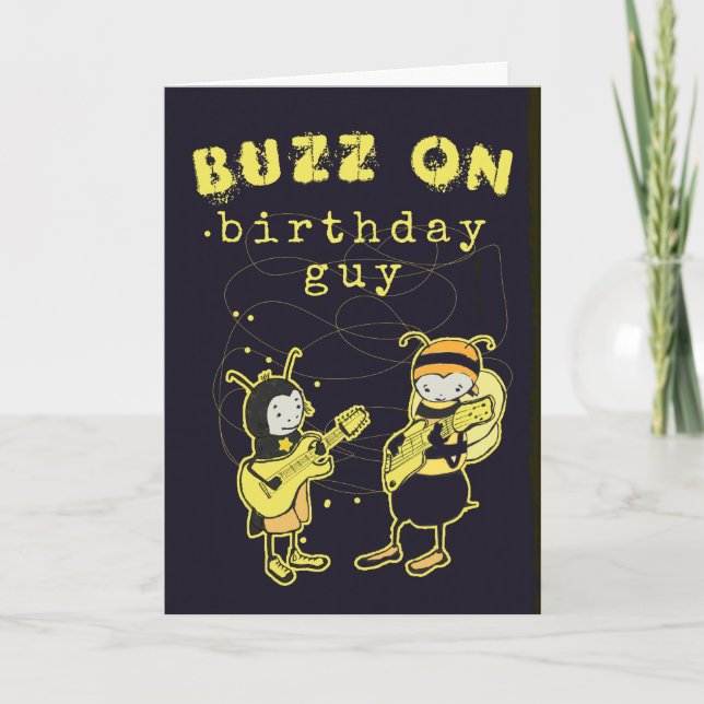 Funny Buzz On Rock Silly Birthday Humour Black  Card (Front)