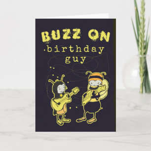 Funny Buzz On Rock Silly Birthday Humour Black  Card