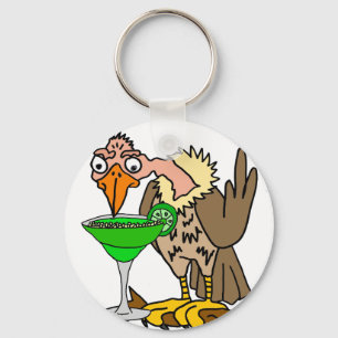 Funny Buzzard or Vulture Drinking Margarita Key Ring