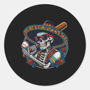 Funny Bysebyll Skeleton Mexican Sombrero Cool Cinc Classic Round Sticker