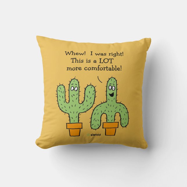 Funny Cactus Cartoon on Desert Gold Background Cushion (Front)