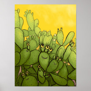 Funny Cactus Character Cute Succulent Characters Poster