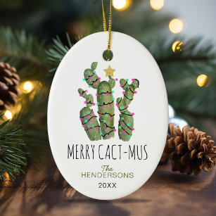 Funny Cactus Christmas Holiday Ceramic Ornament