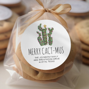 Funny Cactus Christmas Holiday Return Address Classic Round Sticker