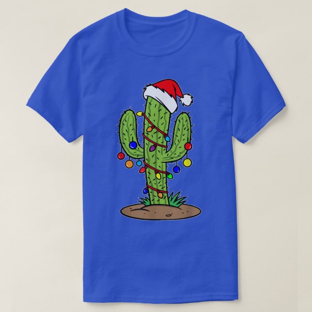 Funny Cactus Christmas Lights Tree Pyjamas Men Wom T-Shirt (Design Front)