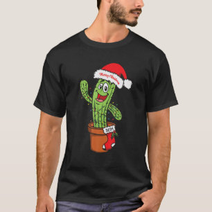 Funny Cactus Christmas Tree Lights Santa Hat Xmas T-Shirt