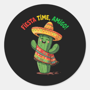 Funny Cactus Cinco De Mayo Boys Kids Men Mexican Classic Round Sticker