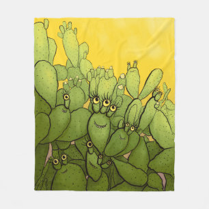 Funny Cactus Green Yellow Succulent Fleece Blanket