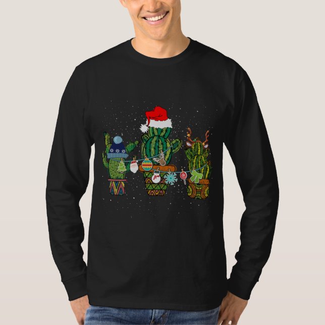 Funny Cactus Lights Santa Hat Sweater Xmas Tree Ch (Front)