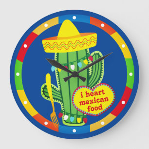 Funny cactus Mexican southwestern food kitchen Large Clock