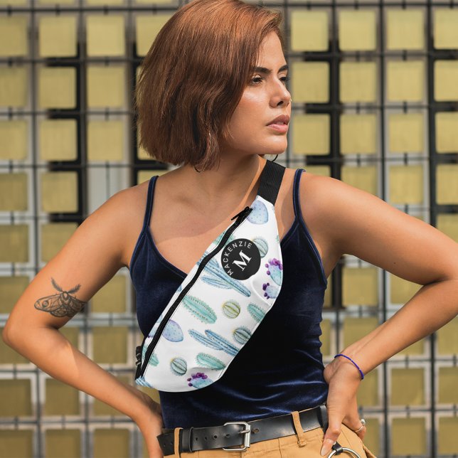 Funny Cactus Monogram Custom Name Waist Crossbody Bum Bags (Creator Uploaded)