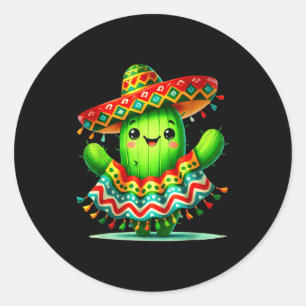 Funny cactus poncho cinco de mayo boys kids mexica classic round sticker