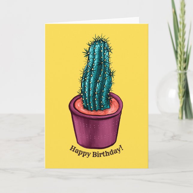 Funny Cactus Pot Trippy Psychedelic Birthday Holiday Card (Front)